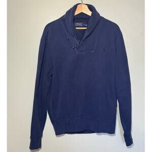 Vintage Men's Size M Polo Ralph Lauren Navy Blue Shawl Collar Pullover Sweater